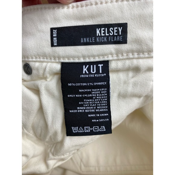 KUT from the Kloth KELSEY 6 Cream Button Fly High Rise Ankle Kick Flare Jeans - Picture 5 of 9
